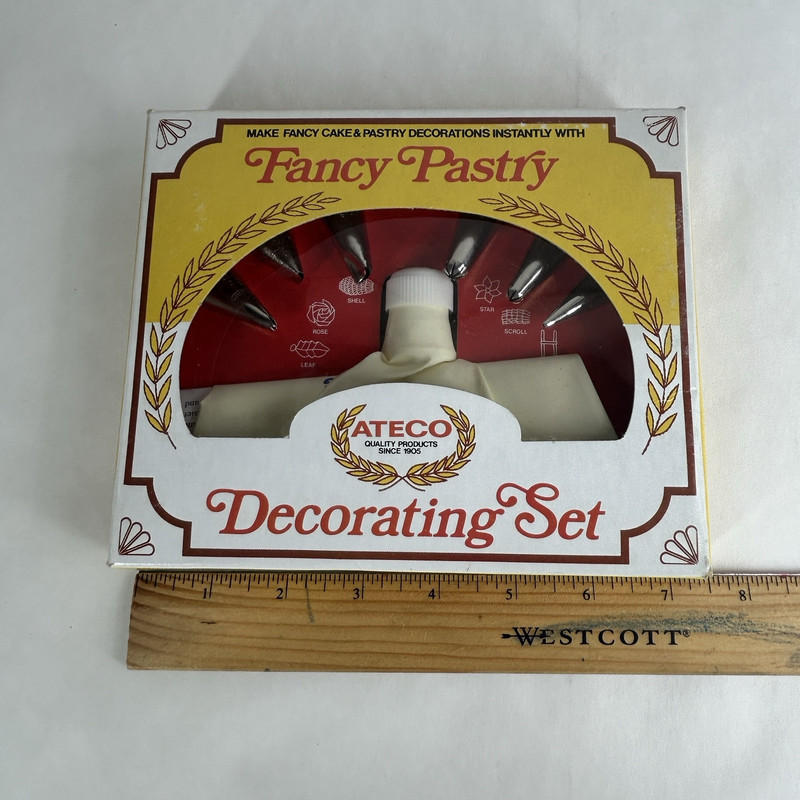 ATECO Fancy Pastry Cake Decorating Set 6pc Basic Designs Vintage USA Made NIB gallery