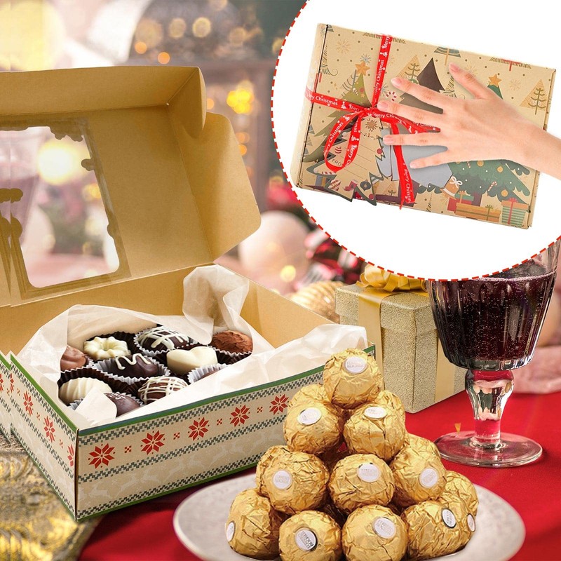 12 Packs Brown Christmas Cookie Boxes with Window for Gift Giving, Cute Carto... gallery