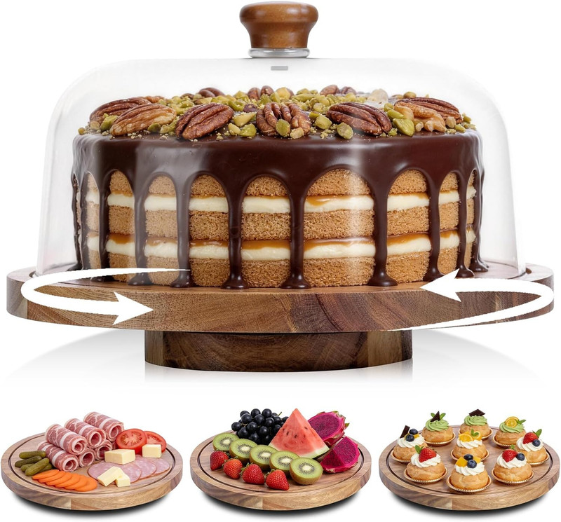 Acacia Wood Cake Stand with Lid, 12In Wooden Cake Stand with Acrylic Dome, Cake gallery