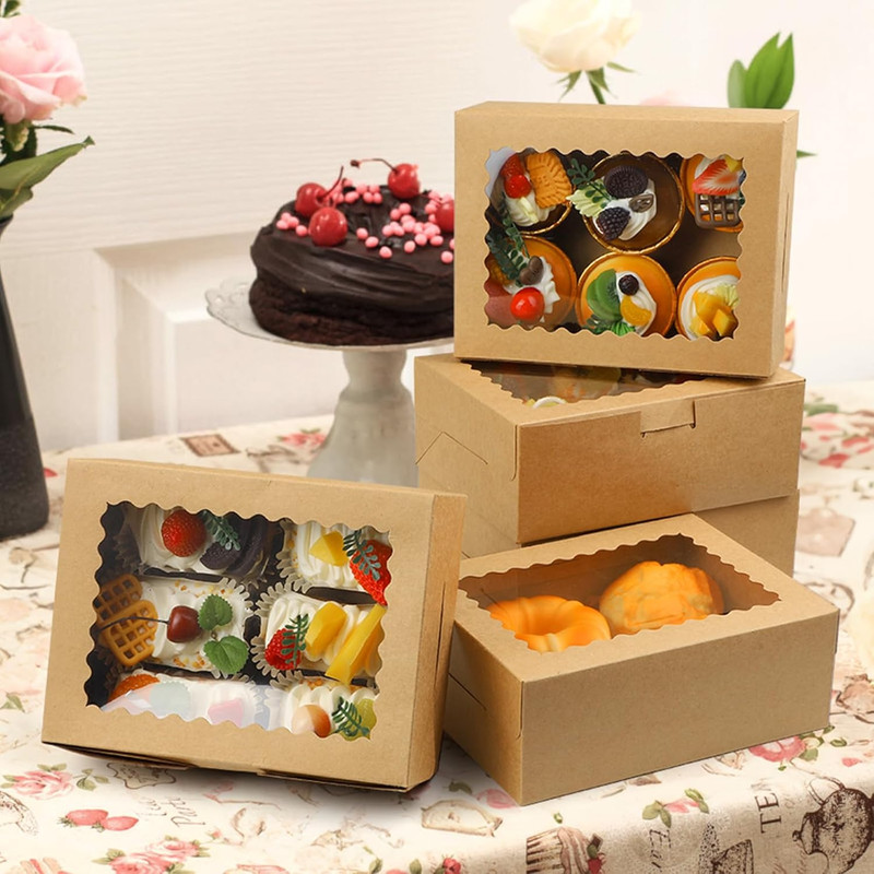 Cupcake Boxes,8X6X3 Inch 24Pack， Cookie Boxes with Window,Bakery Box,Kraft Paper gallery