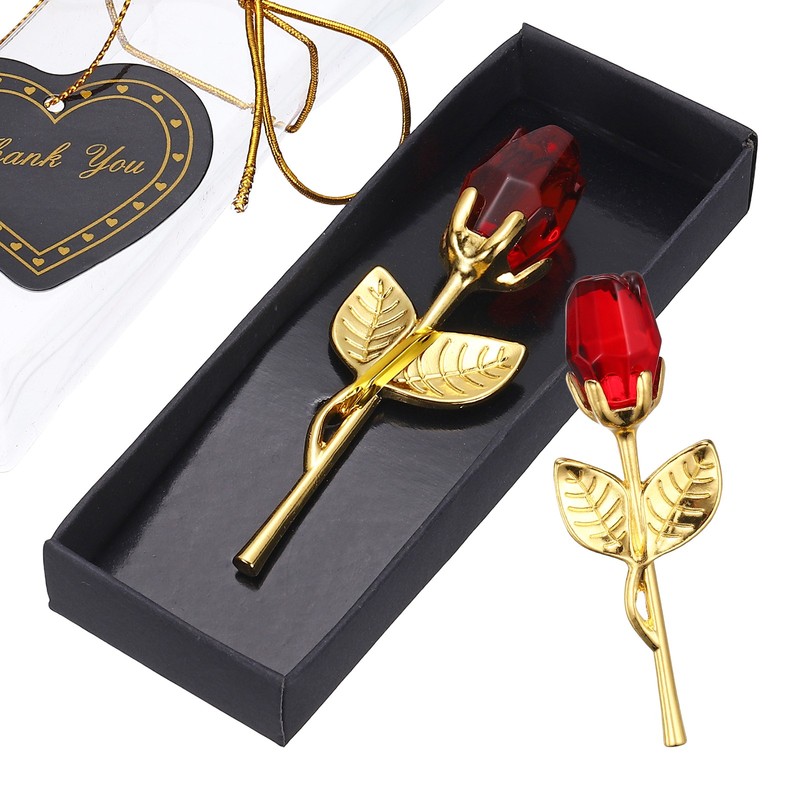 2 Mini Crystal Roses with Box, For Romantic Crystal Rose, Red & Gold