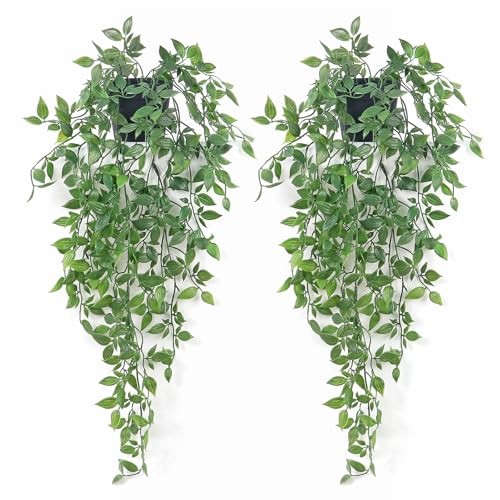 Artificial Hanging Plants Fake Small Potted Plants Faux 2 3.5″dia-round Pot