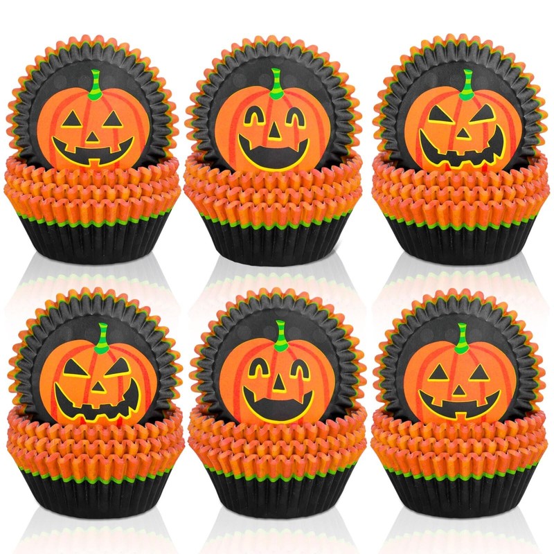 Whaline 600Pcs Halloween Cupcake Liners Pumpkin Face Pattern Cupcake Wrappers…