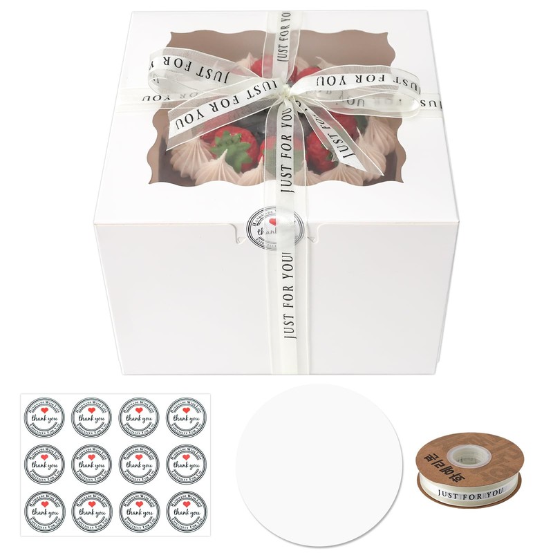 28 PCS 7x7x5 Inch Small White Cake Boxes Window Bakery Containers Lids 7 Inch