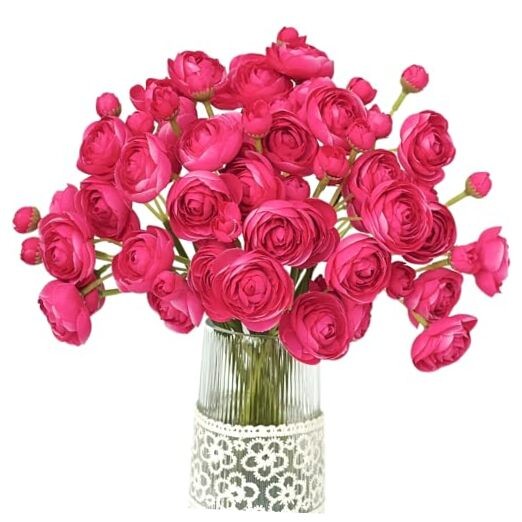 Ranunculus Artificial Flower ROSEO Pink Silk Flowers Faux DIY 18 Rose Red