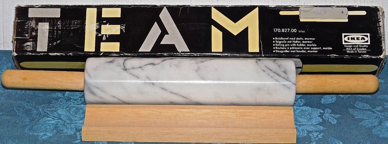 RETIRED IKEA HEAVY SOLID MARBLE ROLLING PIN WOODEN HOLDER NEW IN BOX NIB BAKE