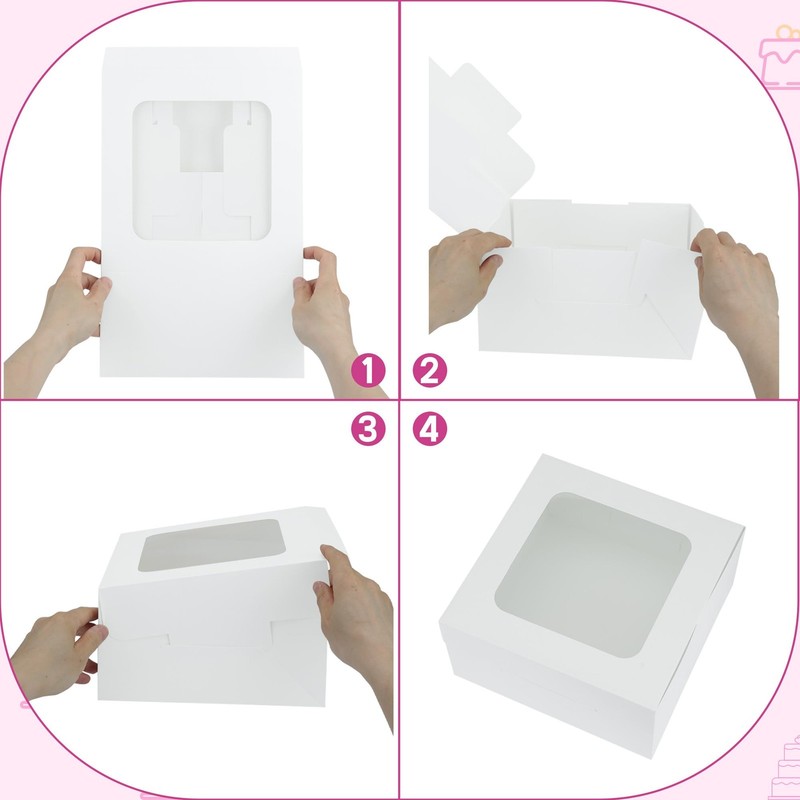 Cajas para pasteles de 25x25x12,5 cm con ventana, envases para llevar. gallery