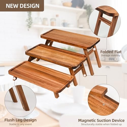 3 Tier Serving Tray Acacia Wooden Tiered Tray Stand Foldable Acacia Brown gallery