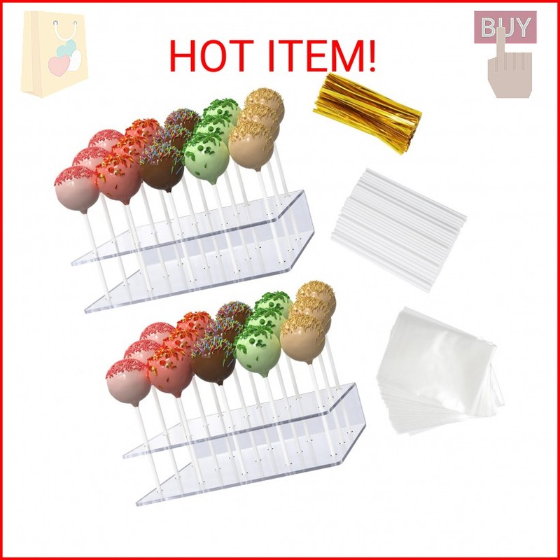 2 Pack Cake Pop Stand with Sticks Kit, Acrylic Lollipop Hold Stand, Clear Cake P