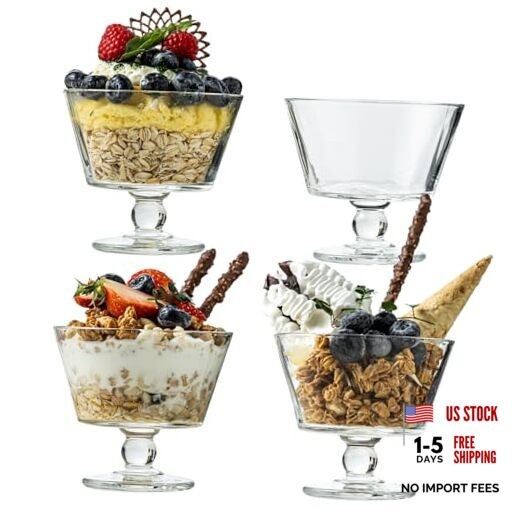 Vintage Glass Dessert Bowls, 9oz Clear Ice Cream Dessert Cups, Footed Ice 4