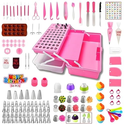 Cake Decorating Kit, 387 Pcs Baking Supplies Tools with 56 Icing Tips, 8 Pink gallery