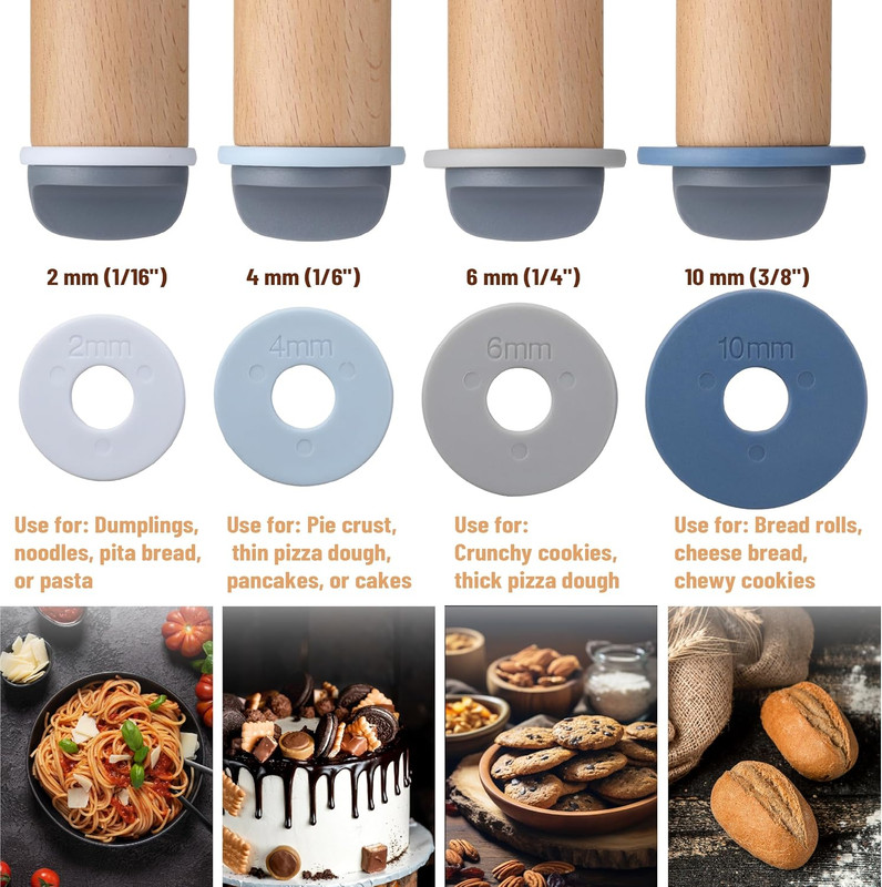 - Adjustable Rolling Pin with Thickness Rings, 13.8", 4 Rings | 2-10 gallery