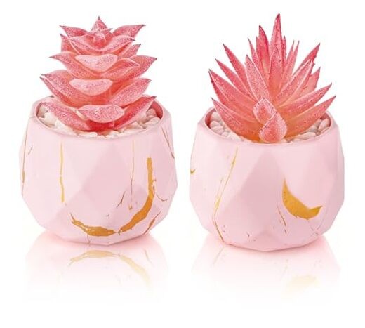 Set of Fake Succulent Plants Mini Artificial Plants in Shatterproof Gold 2
