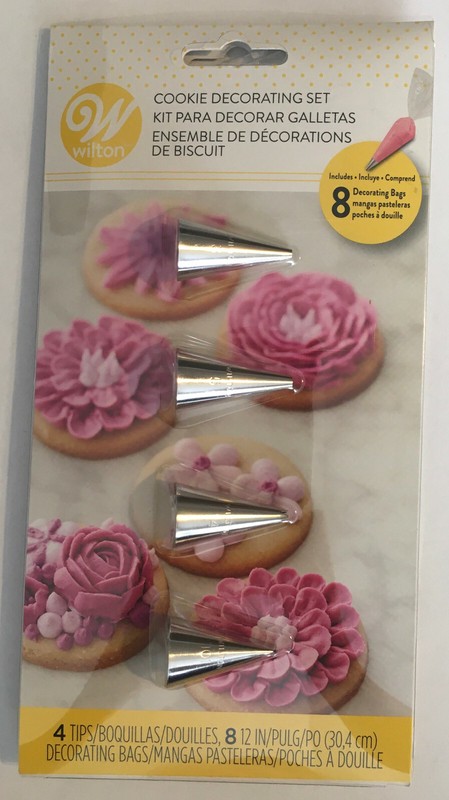 Cookie Decorating Tip Set 4 sizes #3, 5, 14, 101 with 8-12″ Bags Wilton last 1