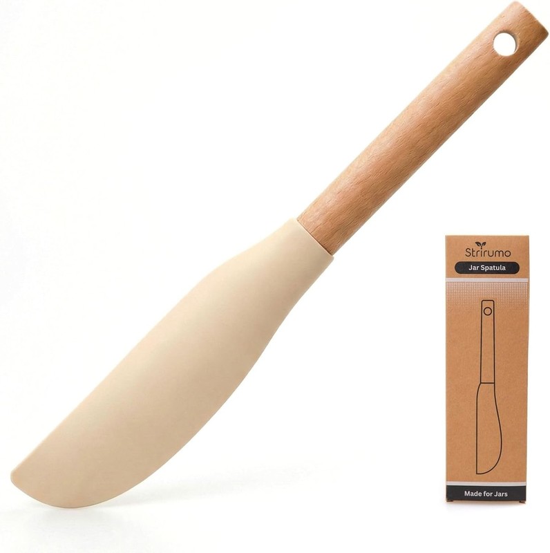 10.7″ Silicone Jar Spatula with Natural Beechwood Handle, Removable
