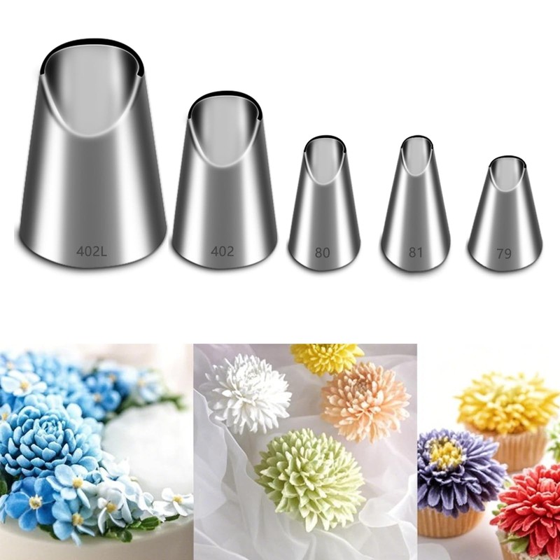 Rose Flower Piping Tips Set 402L 402 79 80 81 Stainless Steel Decorating 5 PCS