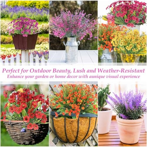 Bundles Artificial Flowers for Outdoors, UV Resistant Realistic Fake Spring 18 gallery