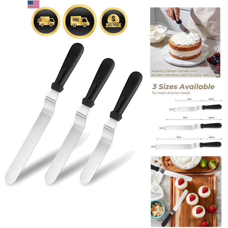 Cake Spatula Set of 3 Angled Frosting Spatulas Stainless Steel Professional D…