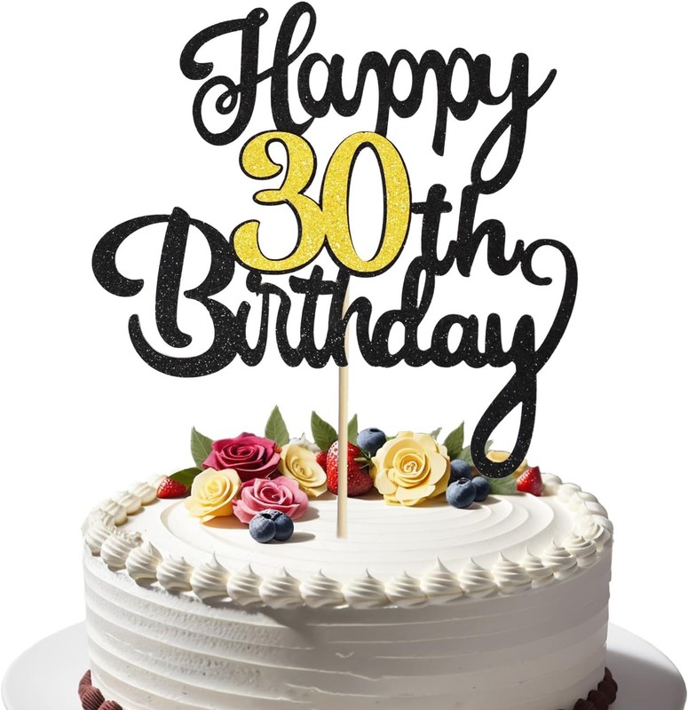 30th Happy Birthday Cake Topper, Glitter Happy 30th Birthday Cake Topper for