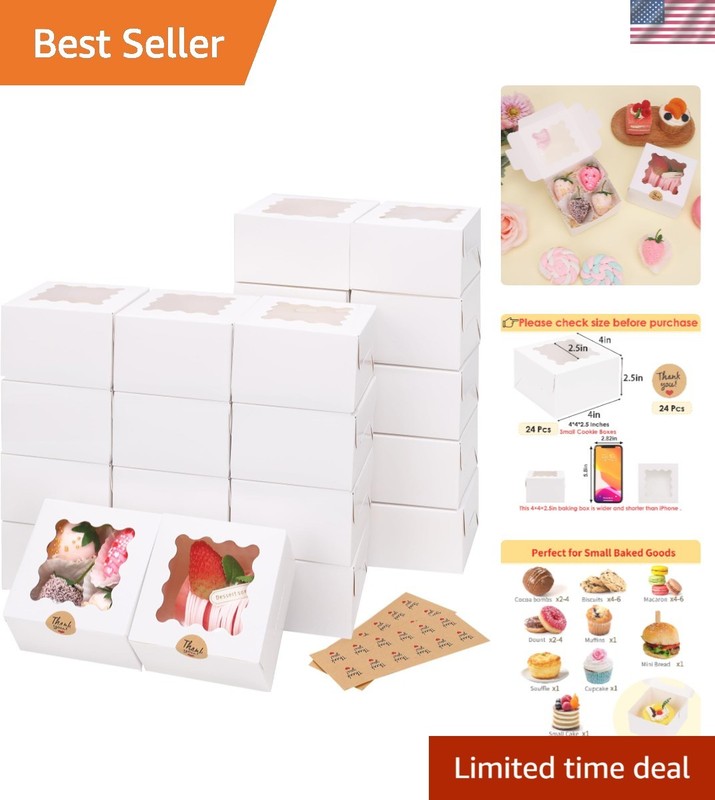 Stunning 24pcs 4x4x2.5 Bakery Boxes with Stickers – Showcase Your Desserts