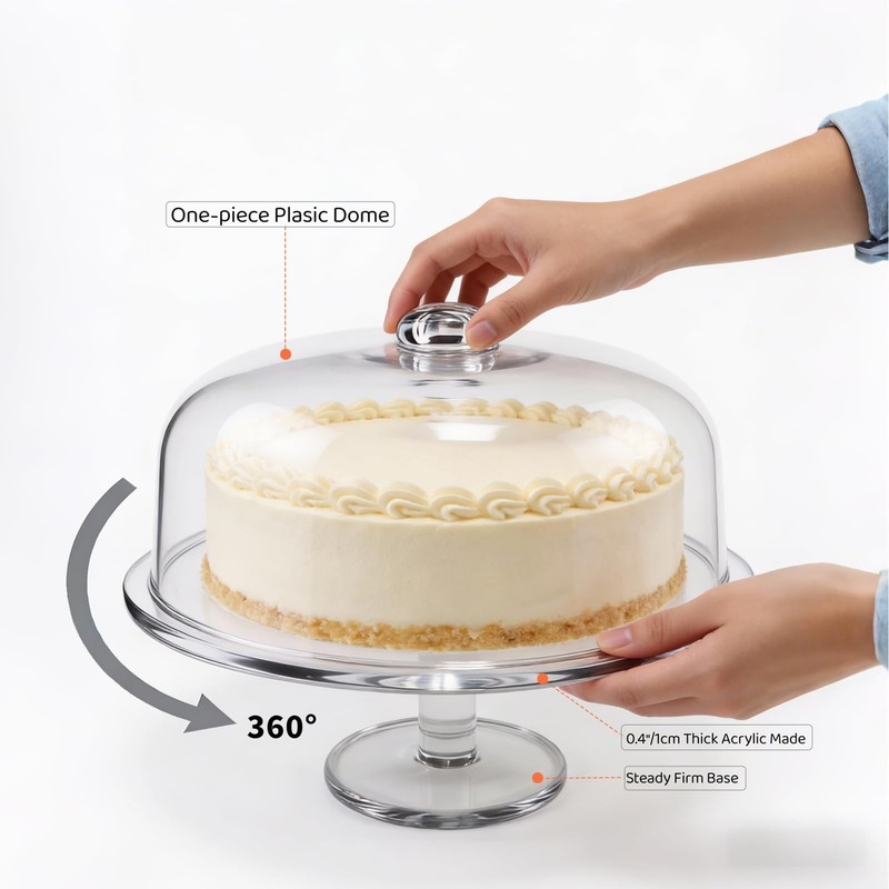 Acrylic Cake Stand with Dome 12 Inch Clear Rotating Cake Display Spinner Hold... gallery