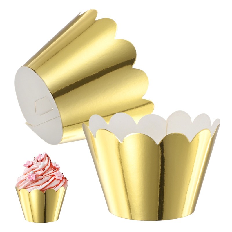50-Pack Wave Cupcake Liners, Baking Cups for Wedding/Party[Reflective Gold]