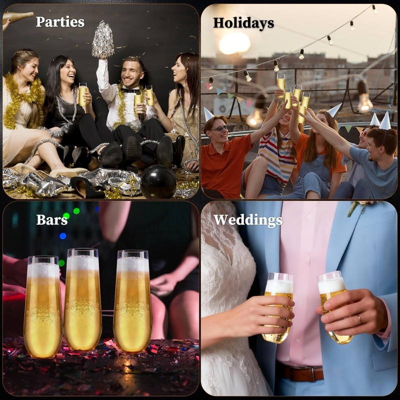 Guanqiao 12 Pack Stemless Plastic Champagne Flutes, 9 oz Clear Disposable Pla... gallery