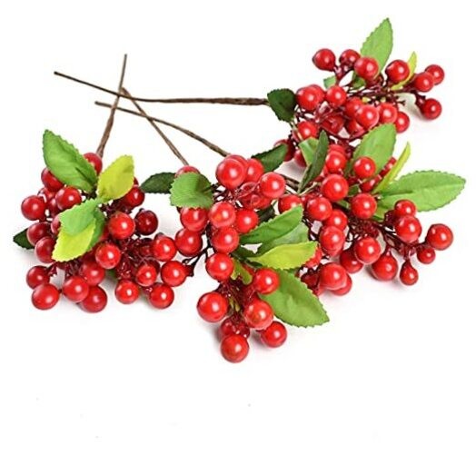 4 Pcs Artificial Berries, Christmas Fake Flowers Lifelikeberry Stems Faux Red gallery