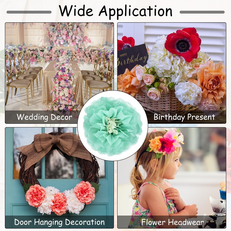 Crepe Paper Flowers, Mint Green Tissue Paper Flowers - 10 x 10 Inch / 6 Pcs gallery
