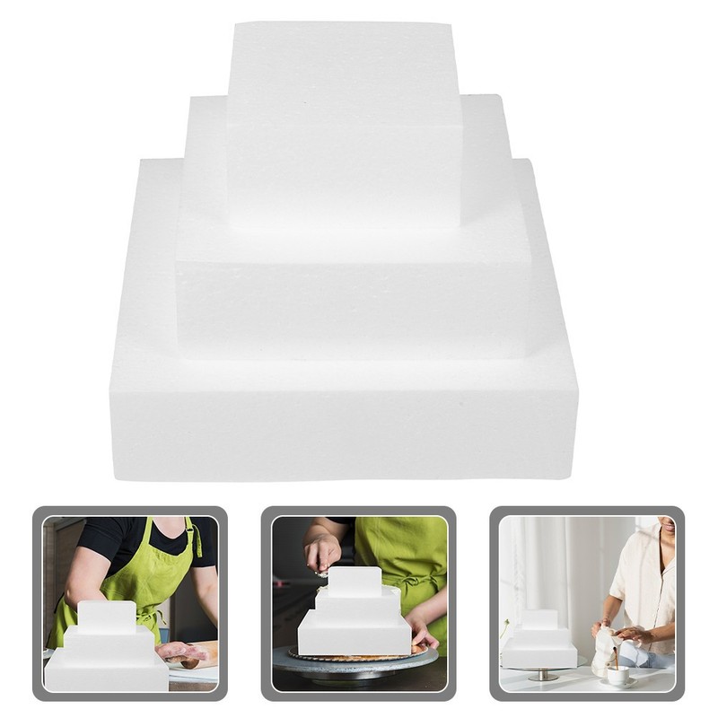 3 Pcs Cake Model Foam Blocks Square Cake Dummy Baking Tool Wedding gallery