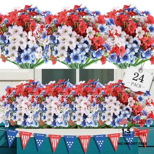 Bundles Artificial Flowers for Outdoor,No Fade Fake Plastic 24 Mix 3 Colors
