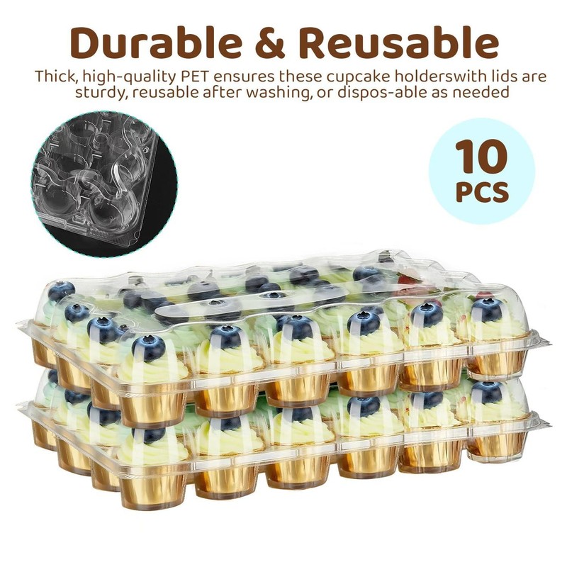 24 Pack x 10 Sets Count Cupcake Containers, Plastic Disposable Cupcake Boxes ... gallery
