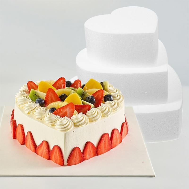 3 PCS White Heart Shaped Cake Dummy Set 6/8/10 Inch Foam Tier Decorating Tool