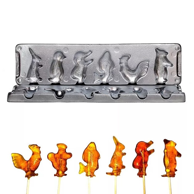 RUSSIAN USSR VINTAGE CAST IRON CANDY LOLLIPOP MOLD FORM BUNNY, PENGUIN, ROOSTER