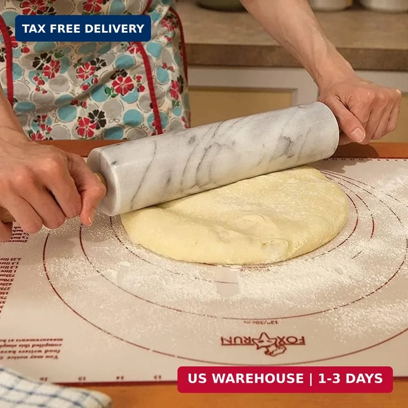 Polished Marble Rolling Pin with Wooden Cradle, 10-Inch Barrel, White gallery