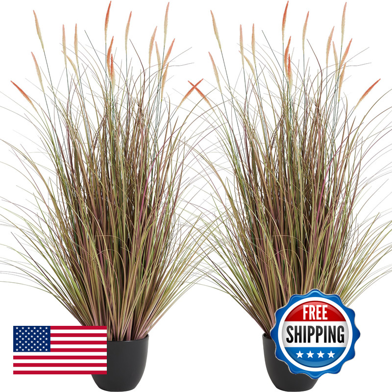 Kol 4Ft 2-Pack Artificial Cattail Reed Grass 47.2 Artificial Indoor Outdoor