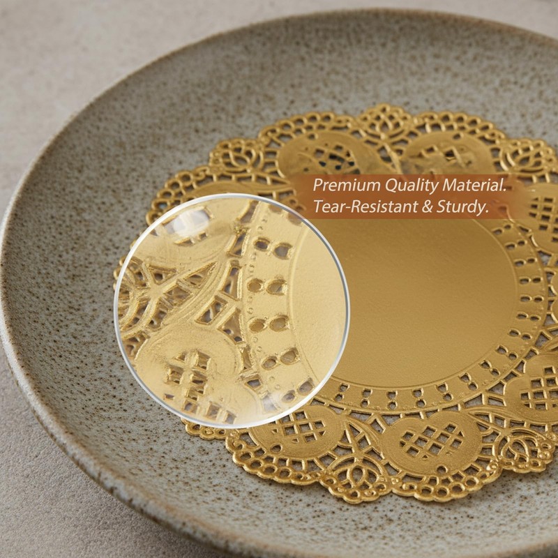 50Pcs 5 Inch Gold Paper Doilies 5" Food for Cake Medium, gallery