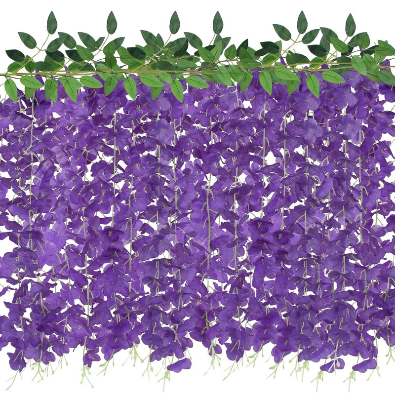 Zinho 60 Branches Wisteria Hanging Flowers Artificial Purple Wisteria Flowers