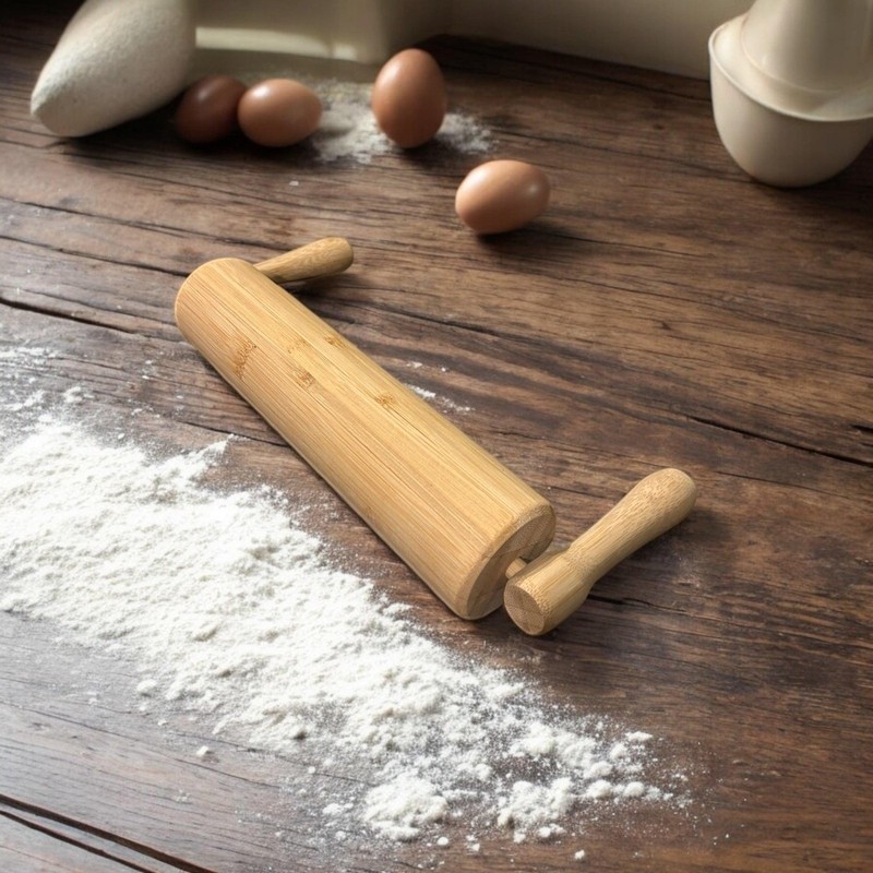 Bamboo Rolling Pin with Handles | Ergonomic | Baking and Cooking Roller