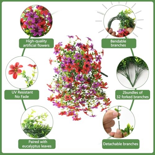 Artificial Flowers Wind Chime Bellflower 2 Pcs Faux Flowers 2pcs Red&lotus Red gallery