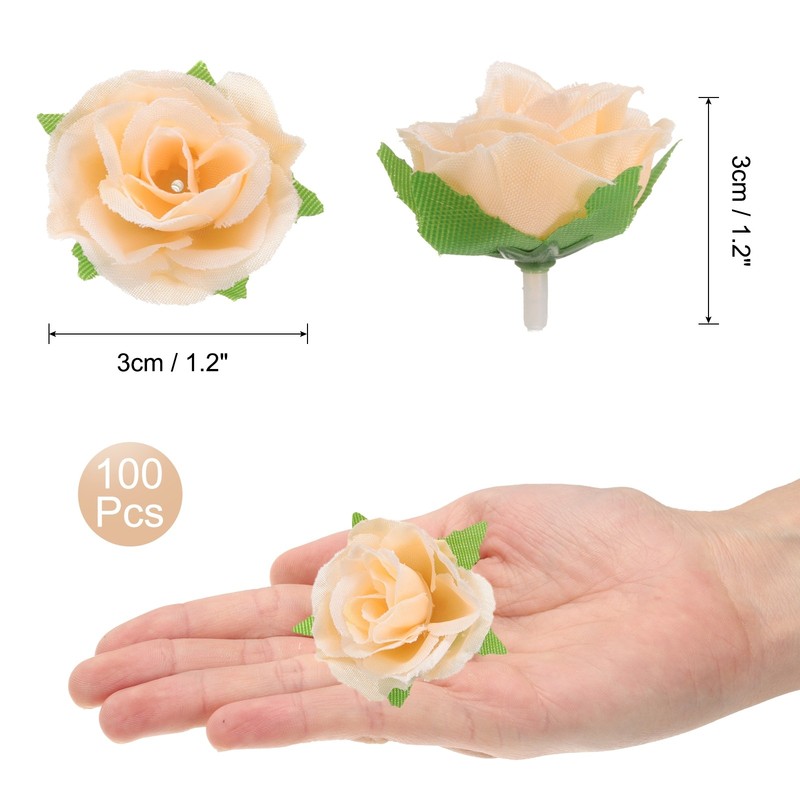 100pcs Artificial Rose Flower Heads,1.2" Silk Fake Roses Heads, Champagne gallery