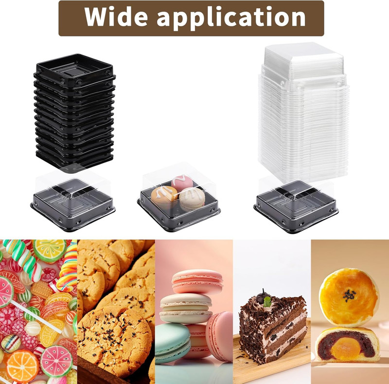 50 Pack black bottom Clear cover plastic mini cake box - muffin box - moon cake gallery