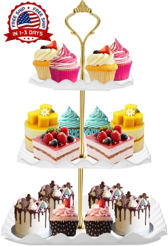 Soporte para cupcakes de postre,torre de 3 niveles con varilla metálica (Blanca)