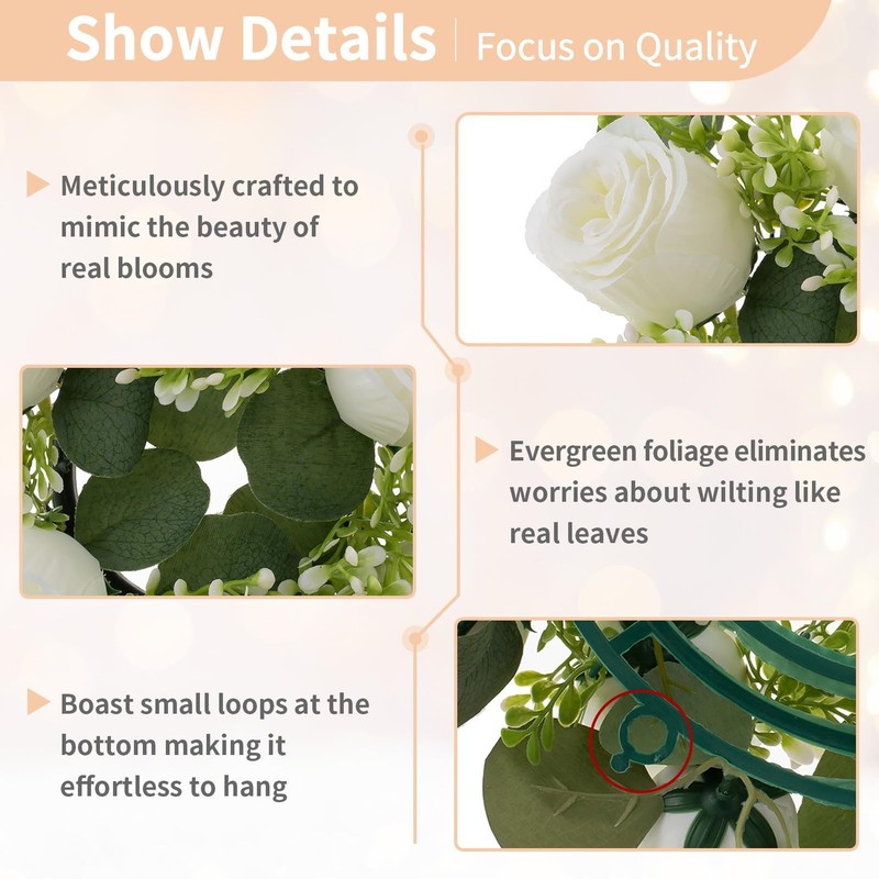 NUPTIO 13.4" Artificial White Rose Wreath Flower Candle Rings Centerpieces 6-Pac gallery