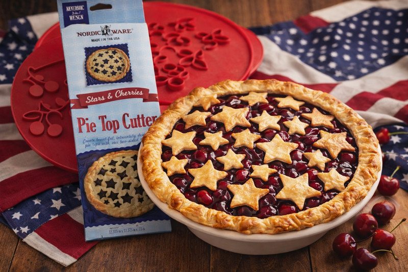 Nordic Ware Pie Top Cutter Stars Cherries Reversible Baking USA New gallery