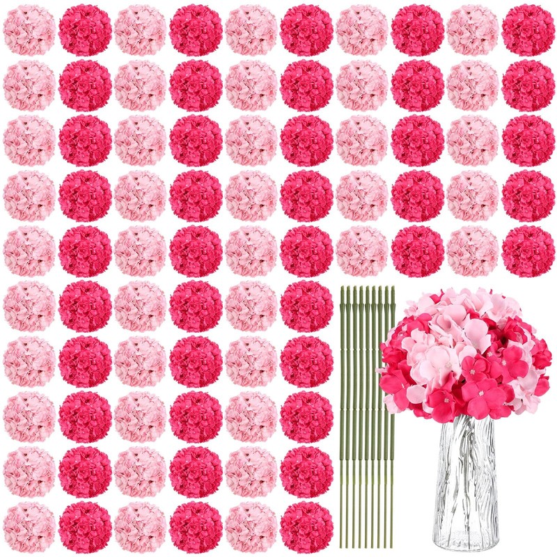 Yunsailing 100 Pcs Artificial Hydrangea Flowers Hydrangea Flower Heads Stems