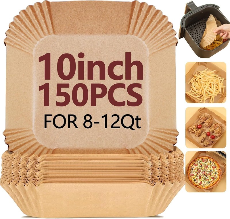 10 Inch Air Fryer Liners Disposable-150PCS Square Parchment Paper Liners
