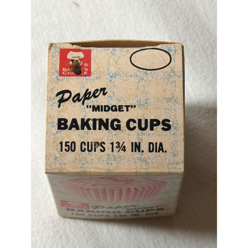 VTG Bakers Choice Midget Paper Baking Cups 150 Count (1/2 FULL)1.75" Retro Box gallery