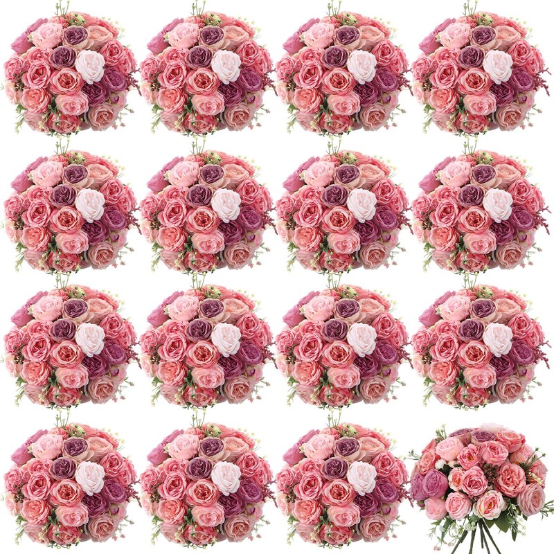 Geosar 16 Bundles Artificial Peonies Flowers Fake Silk Peony Bouquet Faux