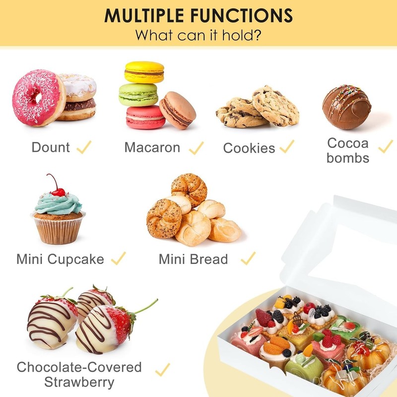 48pcs Bakery Boxes,12x8x2.5 Inches Cookie Boxes with 3 Style Window for Choco... gallery